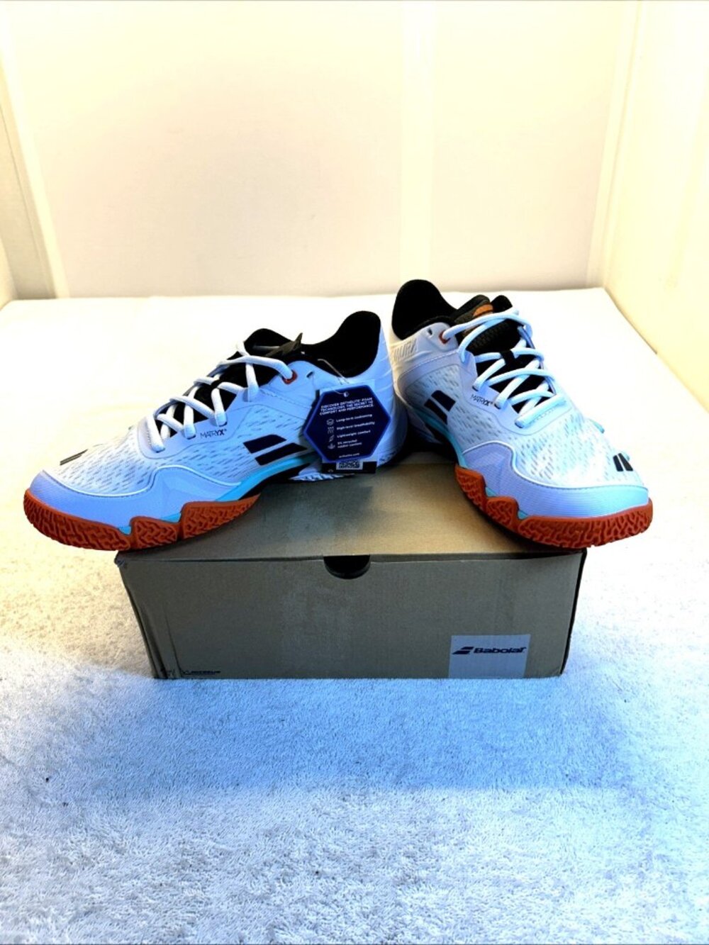 Babolat Premura 3 Lebron  White Orange Aqua Court Sneaker Men 7.5 New in Box